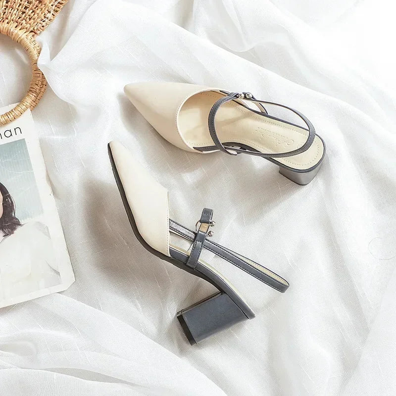 2026 Summer New Shoes for Women Pumps Elegant Chunky High Heels Pointed Toe Solid Ladies Shoes Female Sandals Zapatillas Mujer