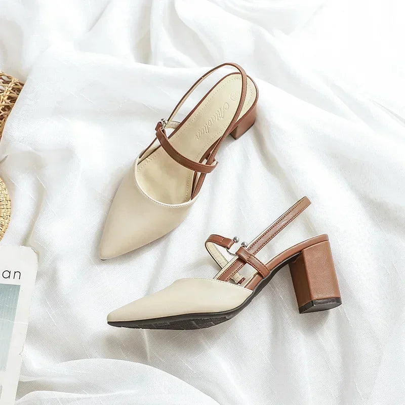 2026 Summer New Shoes for Women Pumps Elegant Chunky High Heels Pointed Toe Solid Ladies Shoes Female Sandals Zapatillas Mujer