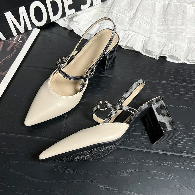 2026 Summer New Shoes for Women Pumps Elegant Chunky High Heels Pointed Toe Solid Ladies Shoes Female Sandals Zapatillas Mujer