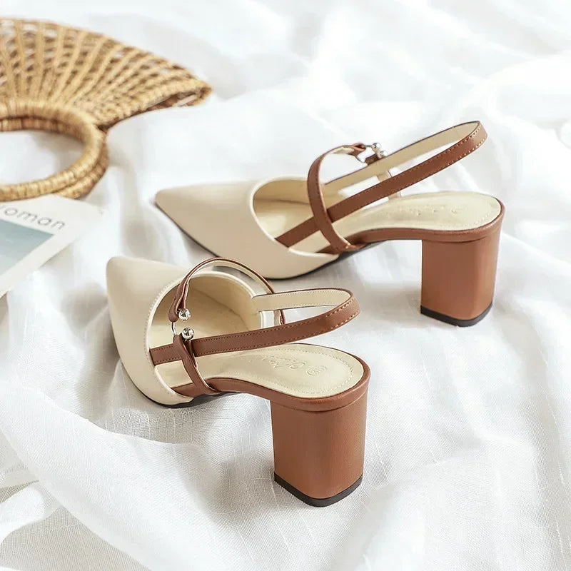 2026 Summer New Shoes for Women Pumps Elegant Chunky High Heels Pointed Toe Solid Ladies Shoes Female Sandals Zapatillas Mujer