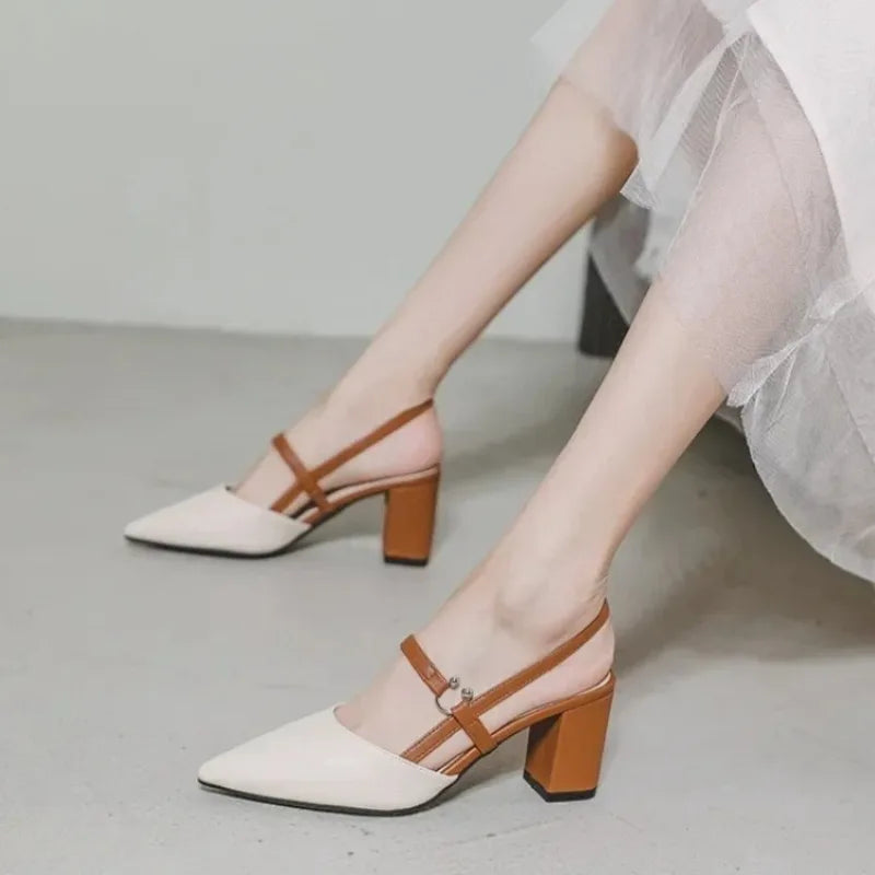 2026 Summer New Shoes for Women Pumps Elegant Chunky High Heels Pointed Toe Solid Ladies Shoes Female Sandals Zapatillas Mujer