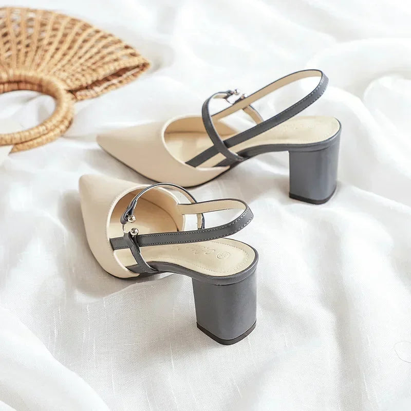 2026 Summer New Shoes for Women Pumps Elegant Chunky High Heels Pointed Toe Solid Ladies Shoes Female Sandals Zapatillas Mujer