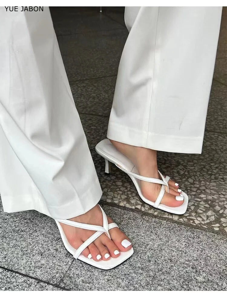 Black 2026 Summer Women Clip Toe Slippers White Fashion Dress Slide Shoes Ladies Elegant High Heel Footwear For Lady
