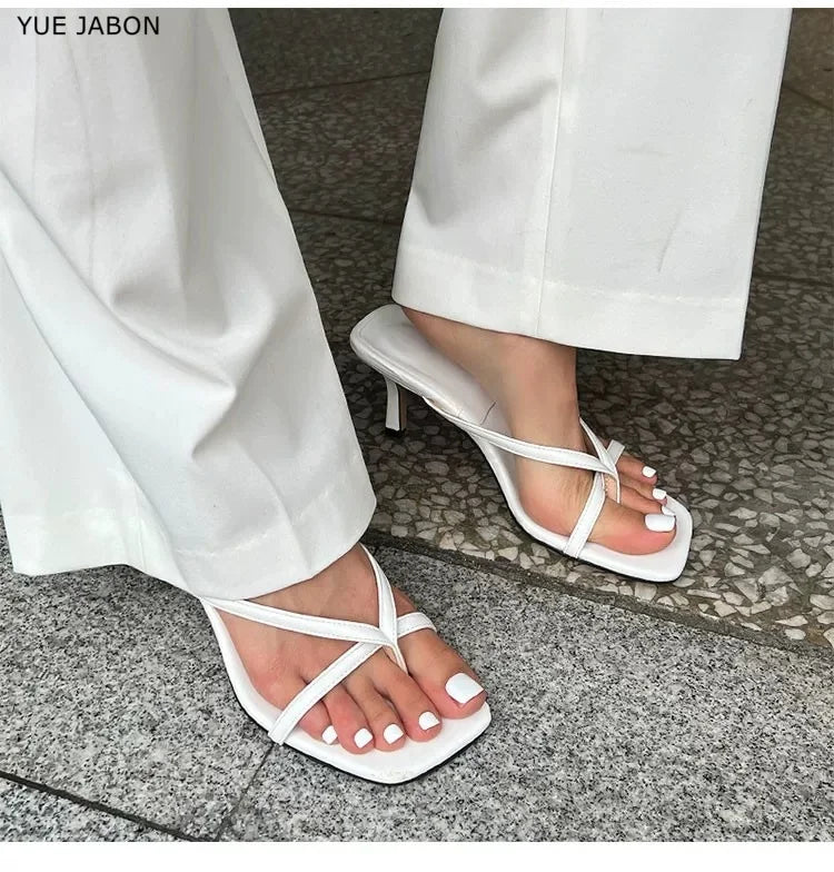 Black 2026 Summer Women Clip Toe Slippers White Fashion Dress Slide Shoes Ladies Elegant High Heel Footwear For Lady